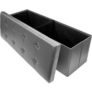 Sorbus Ottoman Storage Bench  Foldable Leather End of Bed Ottoman with Storage Bench Pouf Ottoman Chest, Toy Box, Coffee Table, Bedroom, Entryway Seat, Foot Rest Footstool - Large 43" Long - Gray (Grey)