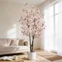 BINCUE Artificial White Cherry Blossom Tree Fake Tree Cherry Blossom Decor Fake Flowers Faux Flowering Tree White Flowers Floral for Indoor Outdoor Room Home Decor Spring Gift 5.74FT