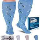 Doctor's Select 3 Pairs Plus Size Compression Socks Wide Calf | Bamboo Viscose Knee High Socks | Extra Wide Calf | Peach, White, Light Blue (Flowers)Pnk/4XL