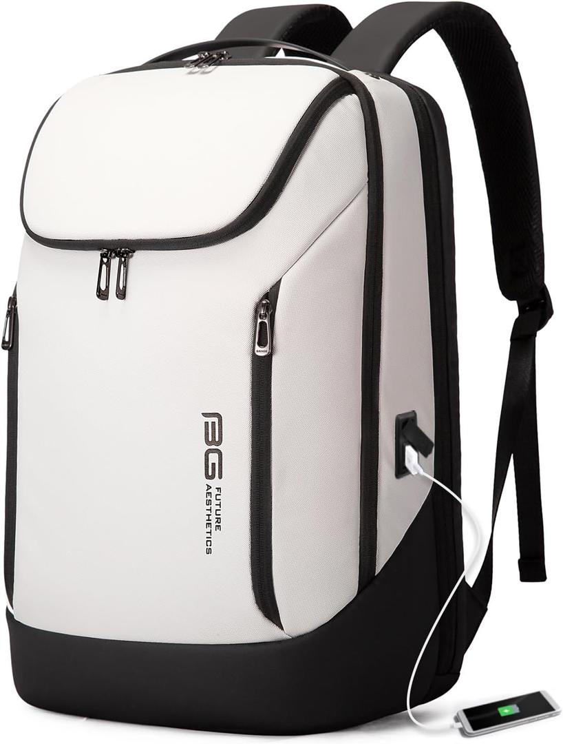 BANGE Business Smart Backpack Waterproof fit 15.6 Inch Laptop Backpack with USB Charging Port,Travel Durable Backpack (Large, White)
