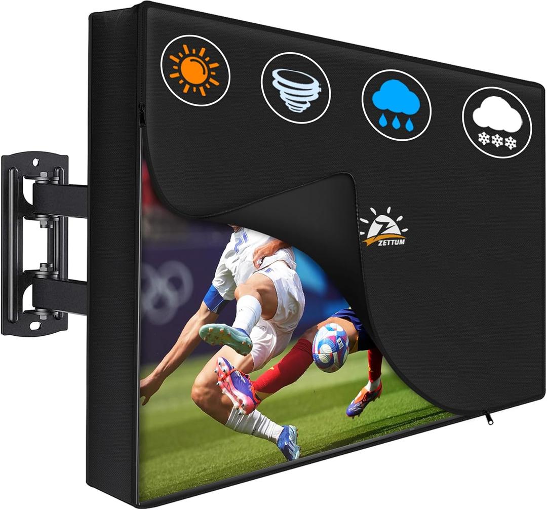 Zettum Outdoor TV Cover 55 Inch  600D Waterproof Weatherproof TV Protector with Zipper for 5255 Inch Flat Screen TVs, Heavy Duty Enclosure for Outside Use (Black)