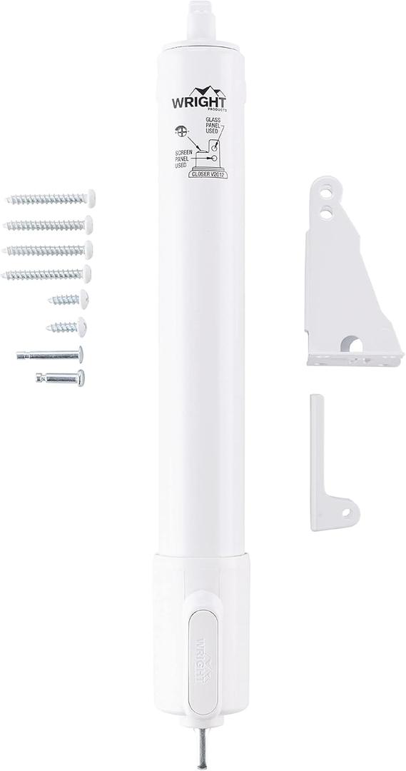 Wright Products Heavy Duty Pneumatic Screen & Storm Door Closer with EZ-Hold  Adjustable Speed, Durable & Easy Install, for Out-Swinging Doors (Tranistional, White) (Pack)