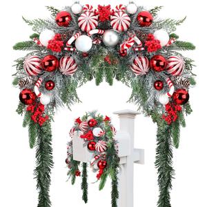 Liliful Christmas Mailbox Swag Red Green White 88 Inch Xmas Mailbox Swag Traditional Artificial Christmas Decorations for Home Indoor Outdoor Decorations