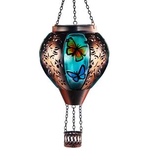 Mothers Day Gifts,Hot Air Balloon Solar Lantern Butterfly Light with Flickering Flame LED Light Outdoor Waterproof Decorative Hanging Lights for Garden Patio Yard Porch Decor for Women Mom