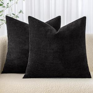 MIULEE Pack of 2 Decorative Throw Pillow Covers Soft Chenille Throw Pillows Solid Neutral Farmhouse Textured Cushion Covers for Couch Sofa Bedroom Living Room 20x20 Inch, Black