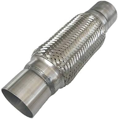 Heavy Duty Double Braided Stainless Steel Exhaust Flex Pipe with 2.5" ID / 8" Braided Length / 12" Overal Length, 2.5x8x12