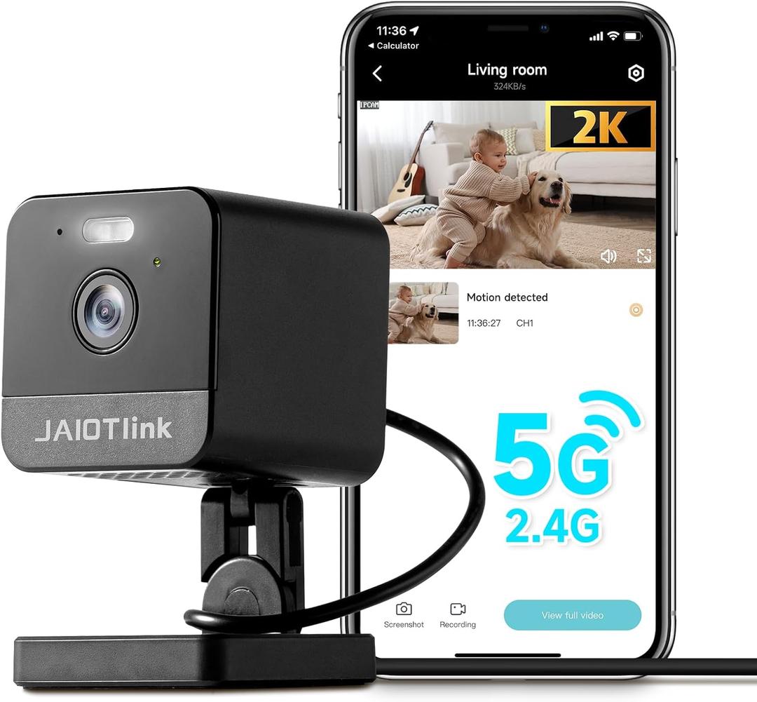 2K 2.4G/5G Dual-Band Security Camera Indoor, Plug-in Cameras for Home Security, Baby/Pet WiFi Camera with Phone App, Smart Night Vision, Motion Detection, 2-Way Talk (Black)