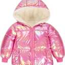 UNICOMIDEA Baby Girl Winter Coat Laser Toddler Jackets Warm Down Outerwear with Hooded for 4-5T (Pink)