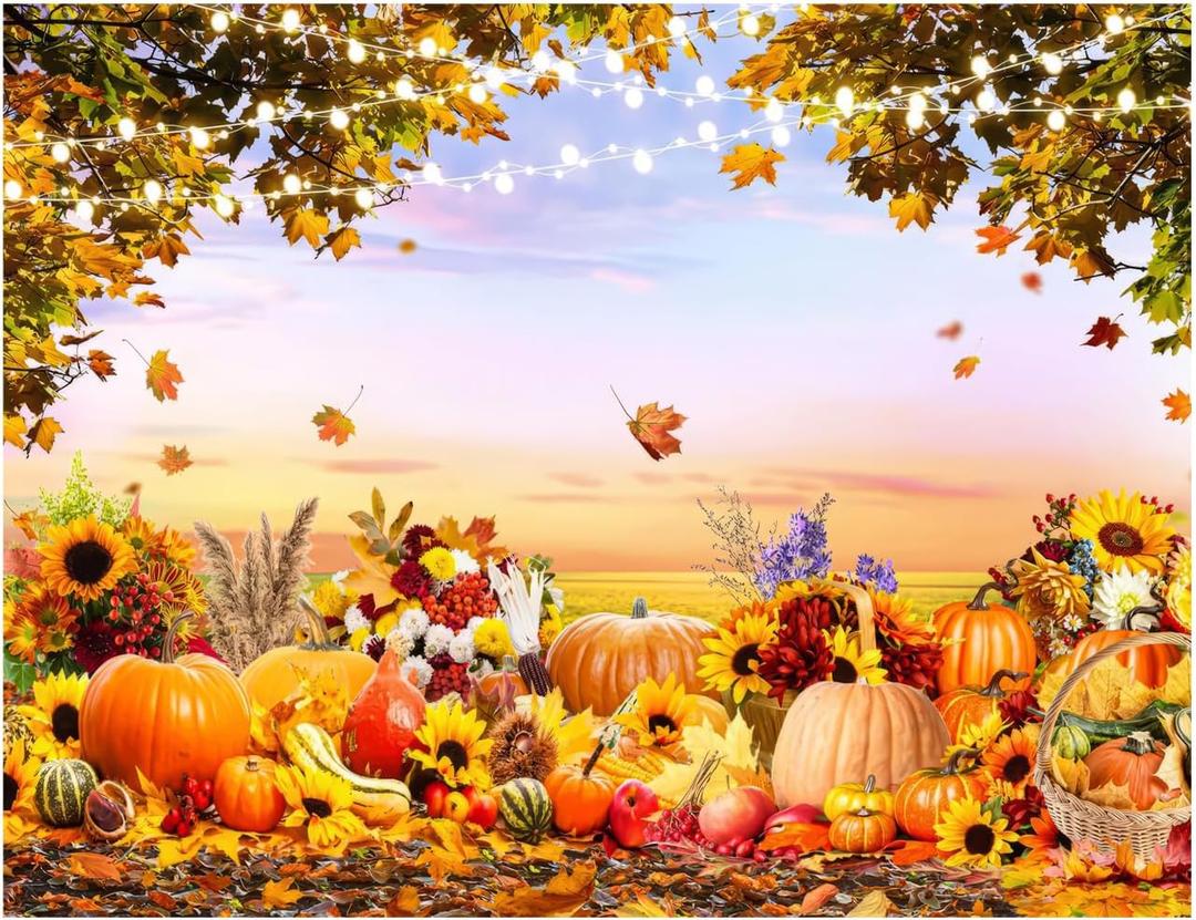 8X6FT Fall Photo Backdrop Thanksgiving & Autumn Forest Scene with Pumpkins Fall Photography Backdrop YY-2535