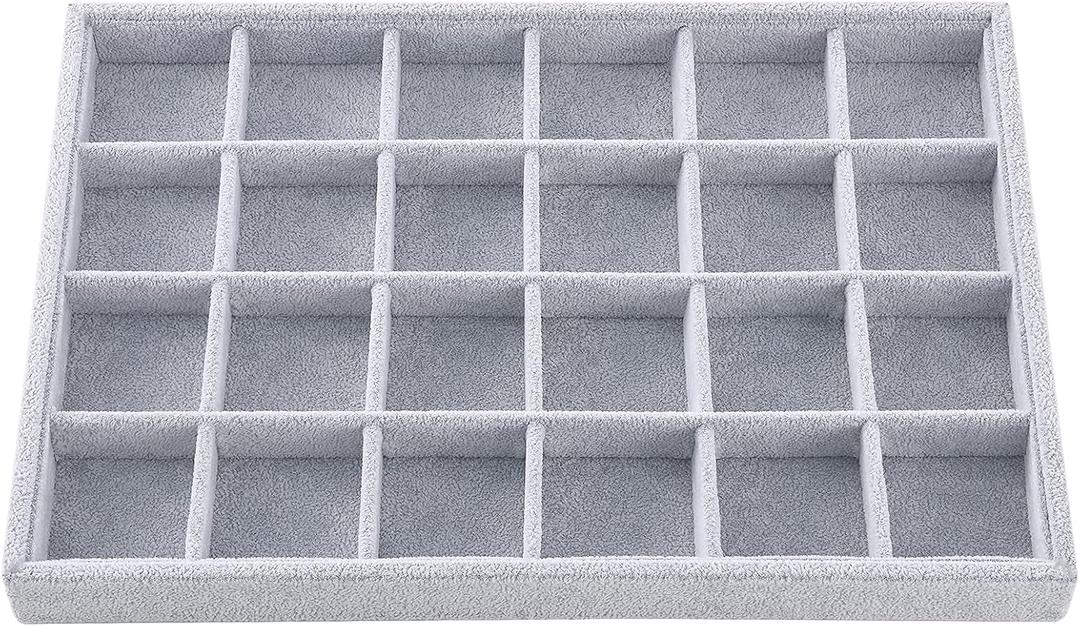 Ice Gray Plush Velvet Stackable Jewelry Display Trays Showcase Jewelry Organizer Storage Trays (24 Grids)
