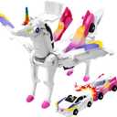 Intoypad Unicorn Collision Transforming Cars Toy for Girls Boys, 2 Magnetic Cars Transform into Magical Unicorn Collision Transforming Robot Cars Toy Deformation Christmas Birthday Gifts for Kids Pink