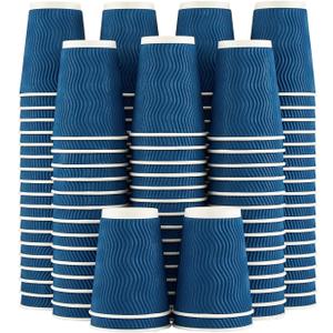 Lamosi Coffee Cups 12 oz - 120 Pack, 12 oz Disposable Paper Coffee Cups Insulated, Corrugated Kraft Ripple Wall Cup for Hot Beverage or Cold Drinks (Navy)