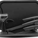 Magicorange 7-Piece Kitchen Knife Set - 5 Black Stainless Steel Knives with Sheaths, Cutting Board, and a Knife Block- Stainless Steel Kitchen Knives with PP Ergonomic Handle (Black)
