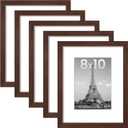 Upsimples 8x10 Picture Frame Set of 5, Display Pictures 5x7 with Mat or 8 x 10 Without, Wall Gallery Photo Frames, Brown