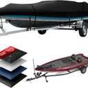 Heavy Duty Jon Boat Cover, 14.1-17ft Marine Grade Waterproof Tarp Covers with Adjustable Windproof Tightening Strap & Anti-UV fit 14ft 15ft 16ft 17ft Jon Boat/V-Hull/Fishing Boat