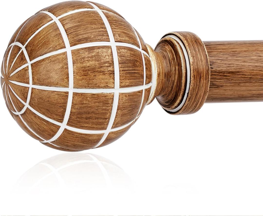 Wood Curtain Rods for Windows 4884 Inches, 1" Heavy Duty Adjustable Farmhouse Drapery Pole with Rustic Wood Grain Decorative Finials (30-881 pack, Walnut)