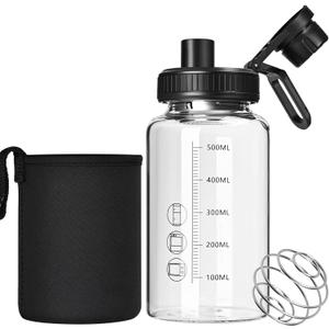 Glass Shaker Bottle,22oz BPA-Free Odorless Shaker Bottle with 304 Stainless Steel Ball and Removable Cleaning Brush for Fitness Protein Mixes(1Pack)