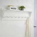 WEBI Coat Rack Wall Mount with Shelf,8 Peg Hooks,34" Long Entryway Wall Shelf with Hooks Underneath for Hanging Coats,Caps,Jacket,Clothes,White