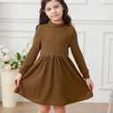 Vieille Toddler Baby Girls Fall Clothes Soft Knit Turtleneck Sweater Dress Long Sleeve Winter Outfits 2-6 Years (Brown)