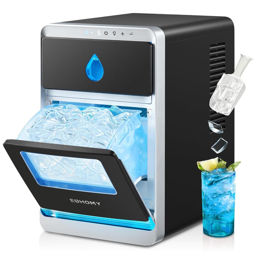 EUHOMY LunaArc Crescent Ice Makers Countertop, 1600Pcs/Day, Ready in 12Mins, Auto Deep Cleaning, Timer, Portable Crescent Ice Maker Countertop with Clear Ice Cubes for Whiskey/Coffee/Soft Drinks (Black)