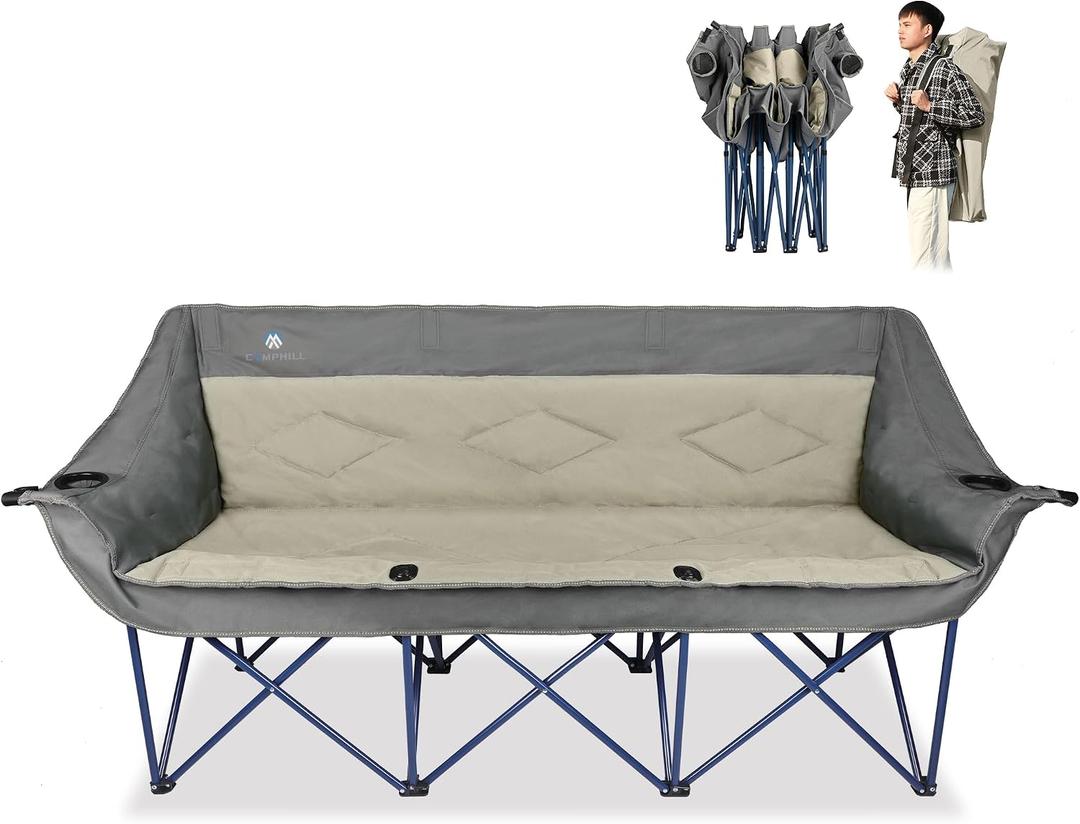 Oversized 3 Person Camping Chair for Adults,Outdoor Folding Sofa Heavy-Duty Loveseat Couch Chair with Thick Padding for Family,Garden,Campsites,Backyard Parties,Supports 900 LBS