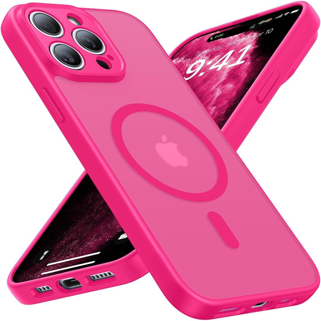 Faiono Magnetic for iPhone 15 Pro Max Case [Full Camera Protection][Military-Grade Protection][Compatible with MagSafe] Shockproof Protective Slim Phone Case for iPhone 15 Pro Max, Hot Pink