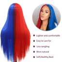 Blue and Red Color Lace Front Wigs Long Straight Half Blue and Half Red Wigs Heat Resistant Natural Straight Wigs Long Silky Synthetic Hair for Women 24-26 Inch Daily Party Use
