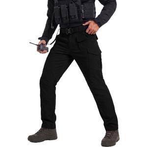 Men's Work Pants Cargo Tactical Construction Pants Ripstop Waterproof Outdoor Hiking with Pockets (Black)