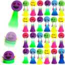 ArtCreativity 24 PC Emoticon Jumping Popper Toys, Light Up Jumping Spring Launchers with Flashing LED's, Pop Up to 4 Feet High, Kids Jumping Toys, LED Light Up Party Favors for Kids Goodie Bags