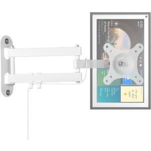 Full Motion Wall Mount for Echo Show 15, Monitor Wall Mounting Bracket for 15-28 Inch Monitors TVs, Swivel and Tilt 360 Rotate Wall Mount for Alexa Echo Show 15, Adjustable and Extendable (White)