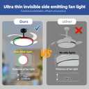 BAYSQUIRREL Slim Retractable Ceiling Fan with Light and APP/Remote Control, 42in Modern Smart RGB Ceiling Fan with Bluetooth Speaker, Dimmable Full Spectrum with Memory, 6-Speed Reversible Fan, Black