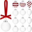 Mimorou 12 Sets 2.36" Christmas Ceramic to Paint Ball Ornament with Velvet Bow DIY Paintable Bisque Ornaments Porcelain Christmas Ball Blank Ceramic Decor for Xmas Tree Party Holiday Decor