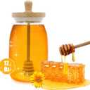 Honey Jar with Dipper and Lid Cover Crystal Beehive Glass Honey Pot for Home Kitchen, Clear Gorgeous Bee Decor, 17 Oz