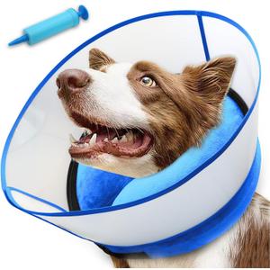 2-in-1 Inflatable Dog Cone Collar with Detachable Anti-Licking Shield, Soft Adjustable Elizabethan Collar for Dogs After Surgery (XL, Blue)