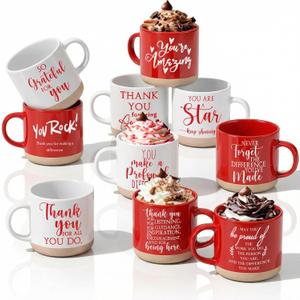 FillTouch 10 Pcs Employee Appreciation Mugs Gifts Bulk 12 oz Ceramic Thank You Coffee Cups for Employee Coworker Staff Teacher (Red,White)