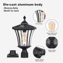 Solar Post Light Outdoor, ST4339Q Dusk to Dawn Vintage Solar Lamp Post Light with Pier Mount Base Wireless Aluminum Black Waterproof, Fence Pole Light with Pattern Glass for Yard Patio Garden Entryway
