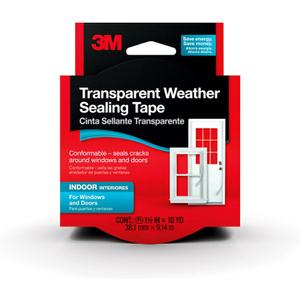 3M Transparent Weather Sealing Tape, 1.5 in x 30 ft, Crystal Clear Removable Insulation Tape for Interior Windows & Doors, Draft Stopper, Moisture-Resistant, Energy Saving, Made in USA, 1 Roll