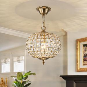 12" Globe Crystal Chandelier, Farmhouse Round Gold Crystal Pendant Light 1-Light Antique Foyer Chandelier for Dining Room Living Room Hallway Entryway, 12"W x 13"H