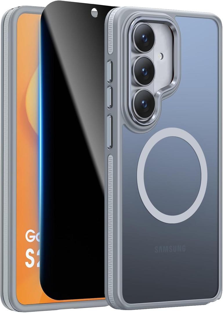 Magnetic Case for Samsung Galaxy S26 with Privacy Screen Protector,Compatible with Magsafe, Mil-Grade Shockproof Protection & Non-Slip Matte Cover Case for Galaxy S26 2026 Gray