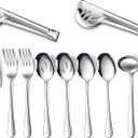 Patelai Serving Utensils Set Include Stainless Steel Large Spoons Slotted Spoons Forks Tongs Soup Ladle and Pie Server for Parties Buffet Catering, Dishwasher Safe(Silver,12 Pieces)