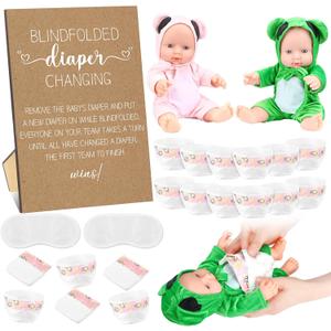 17 Pcs Baby Shower Game Supplies for Blindfold Diaper Changing Dolls with Blindfolds Diapers Baby Changing Diaper Race Game Set(Brown Kraft)