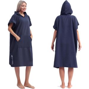 Eunzel Surf Poncho Changing Robe with Hood for Men & Women, Absorbent Quick Dry Microfiber Wetsuit Changing Towel with Pocket for Surfing, Beach, Swim & Outdoor Sports (Navy)