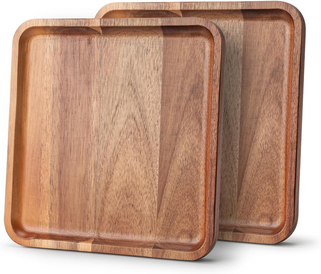 Wooden Tray Rectangle Platters Acacia Wood Serving Trays Home Decor Cheese Board Cake Appetizer Plates Kitchen Charcuterie Platter for Food Dish Dessert Snack Tray (Set of 2 Wooden Plates)