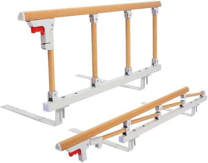 Mybow Bed Rails for Elderly, Adults Guard Railing, Bed Side Rail, Medical Safety Assist Bar for Seniors, Bedside Handle Cane for Hospital, Collapsible Metal Bedrail, Fall Protector Home Care Devices (Wood Finish)