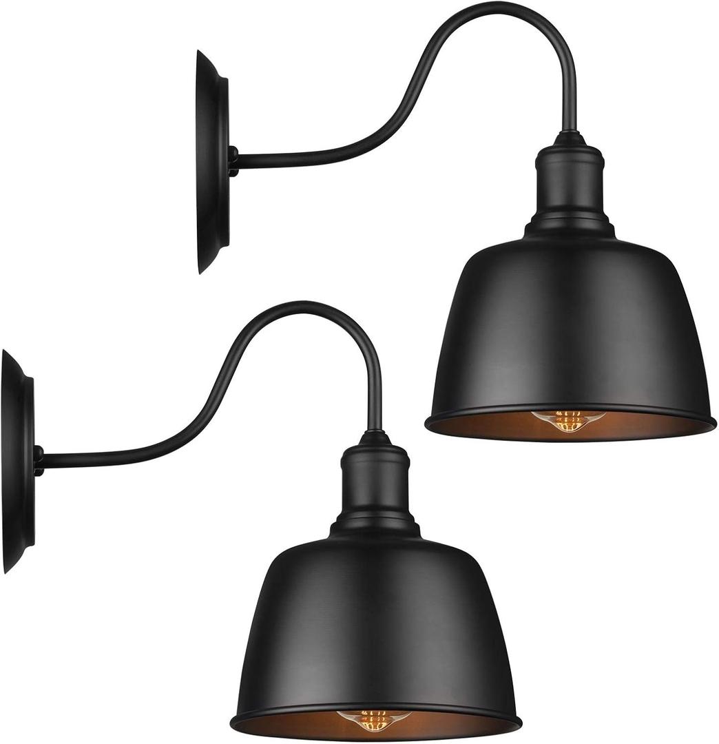 IC INSTANT COACH Black Gooseneck Barn Wall Light Wall Sconce Lighting Industrial Retro Farmhouse E26 Wall Lamp Led Porch Light for Kitchen, Foyer,Bedroom,Warehouse, Dining Room, Restaurant (2 Lights)