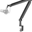 FIFINE Mic Arm Stand, Microphone Boom Arm with Desk Clamp, Cable Channels, 3/8" to 5/8" Threads, Heavy Metal Microphone Stand for Podcast, Vocal Recording, Gaming-BM66 Black