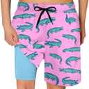 Cozople Boys Swim Trunks Compression Liner Swim Shorts Quick Dry Bathing Suit with Boxer Brief Swimwear 2-20T (5-6 Years, Crocodile)