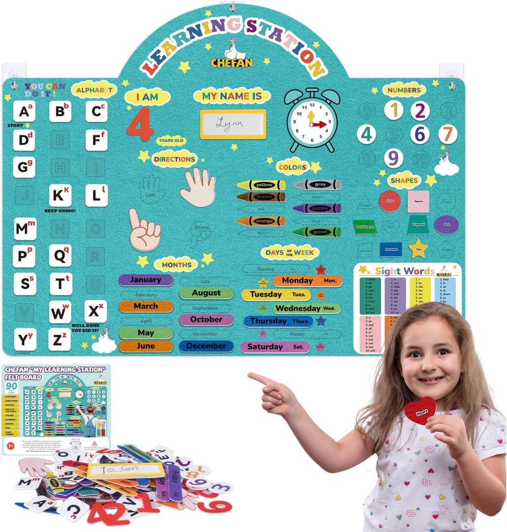 CHEFAN Alphabets Letters and Numbers Felt Board Pieces, 36 * 27 inches, Toddlers ABC Learning Toys, Uppercase Lowercase, Classroom Educational Learning Play Kit Wall Hanging Gift for 3 Years +