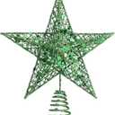 Blulu 10 Inches Green Christmas Star Tree Topper Xmas Tree Topper Glitter Tree-top Star for Christmas Decorations