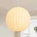 Globe Silk Pendant Light 20in, White Imitation Silk Lampshade, Globe Pendant Light Simple Chandelier for Living Dinning Room Kitchen Island Bedroom Restaurant Cafe